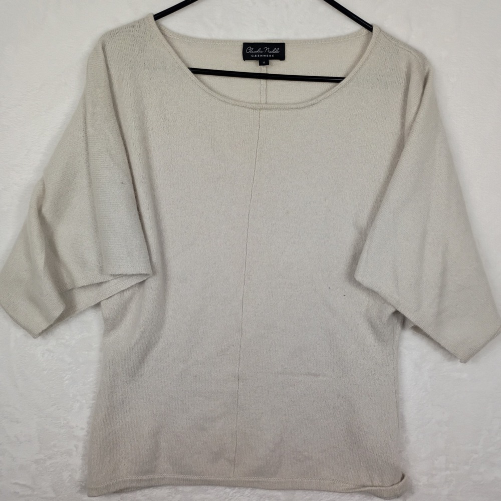 Claudia Nichole Cashmere Sweater Cream Dolman Sleeve Boat Neck Knit Top Womens M